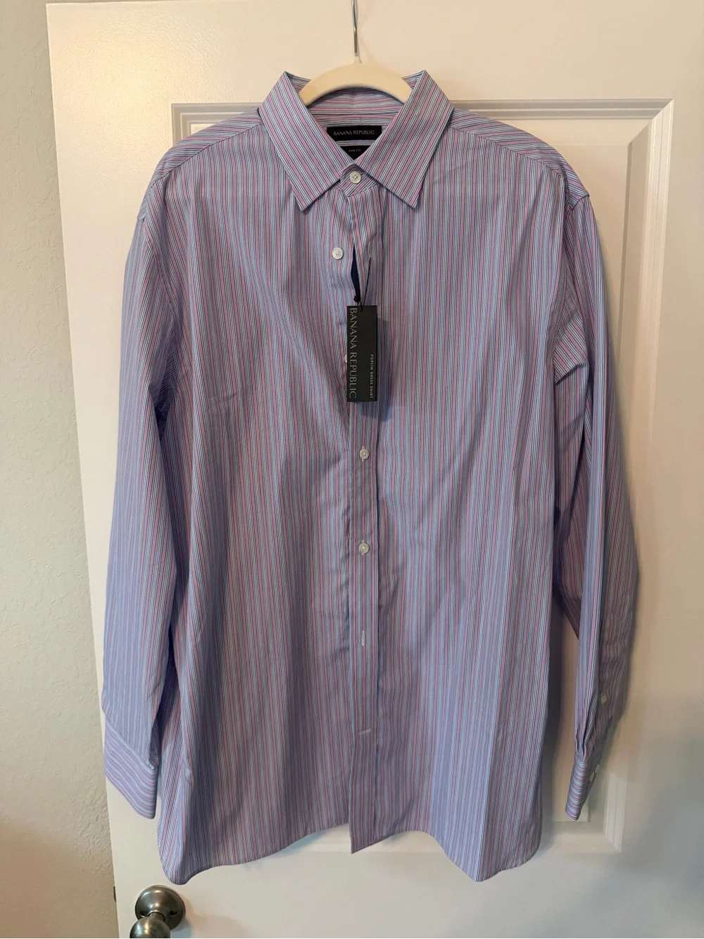 Banana Republic Men's Light Blue Shirt with Pink Stripes
